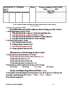 Đề kiểm tra giữa học kỳ II Toán lớp 5 - Năm học 2016-2017